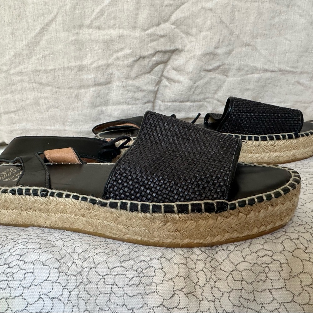 Andre Assous Black and Tan Espadrille Slingback Sandals